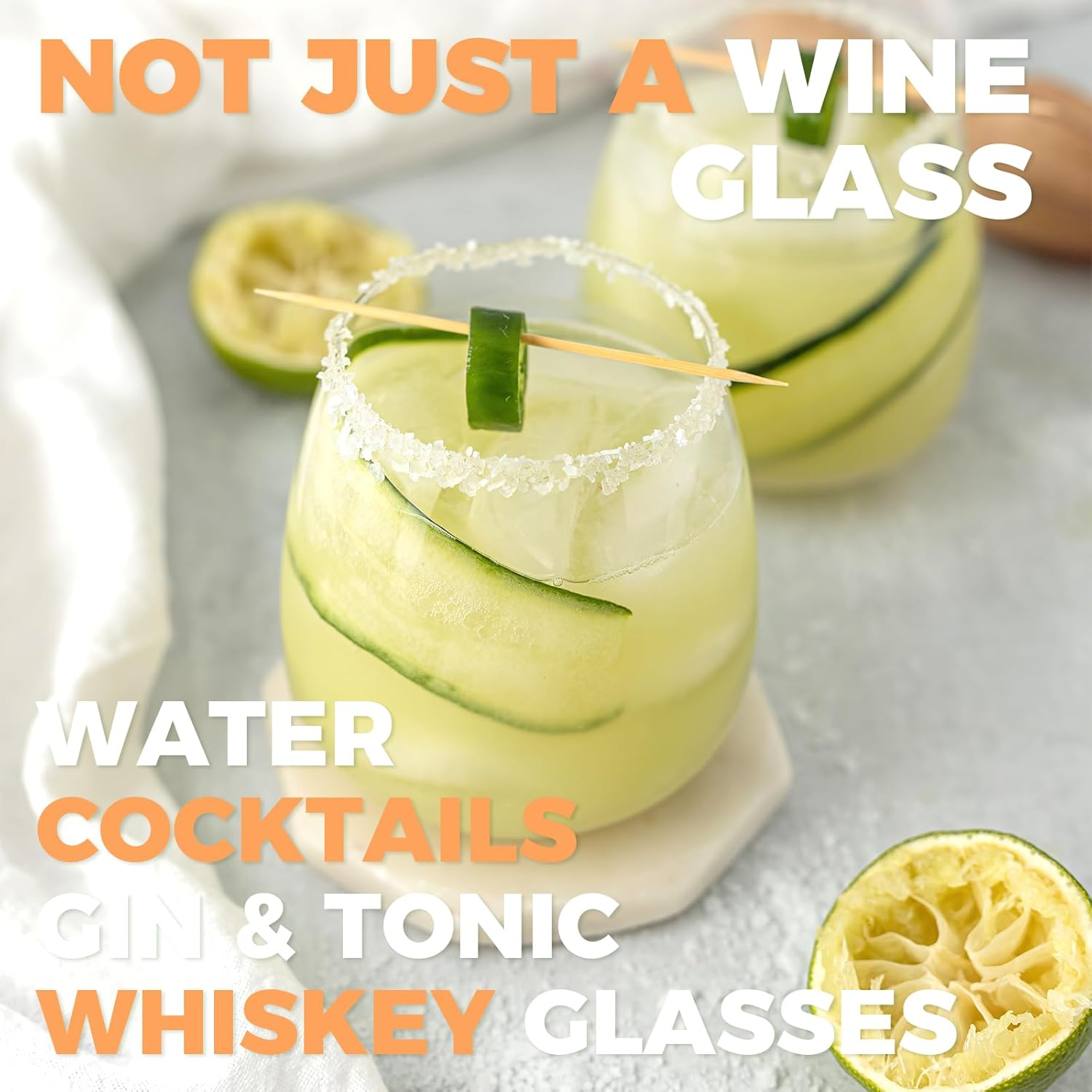 6-Pcs Set, 15 Ounces - Classic Handleless Glass. Lead Free Wine Glasses, Ideal Choice for Wine, Kitchen Glassware (6PCS)