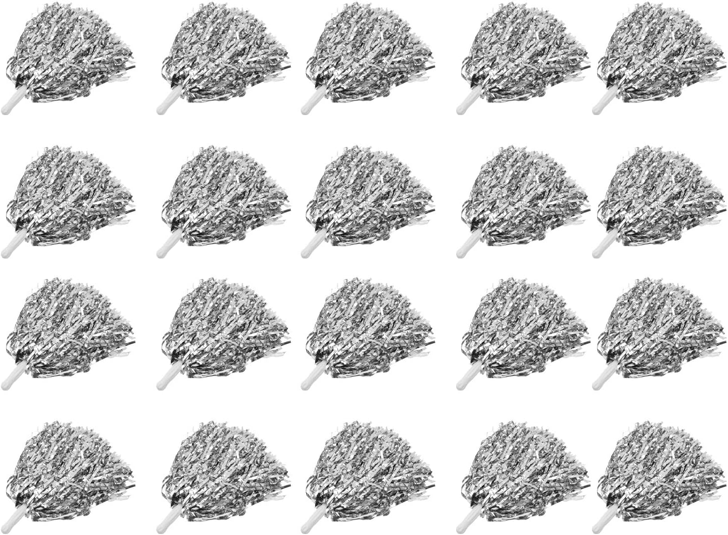24 Pcs Metallic Cheerleading Pom Poms for Kids Foil 12 Inch, Team Spirit Sports Dance Party (Silver) image number 3
