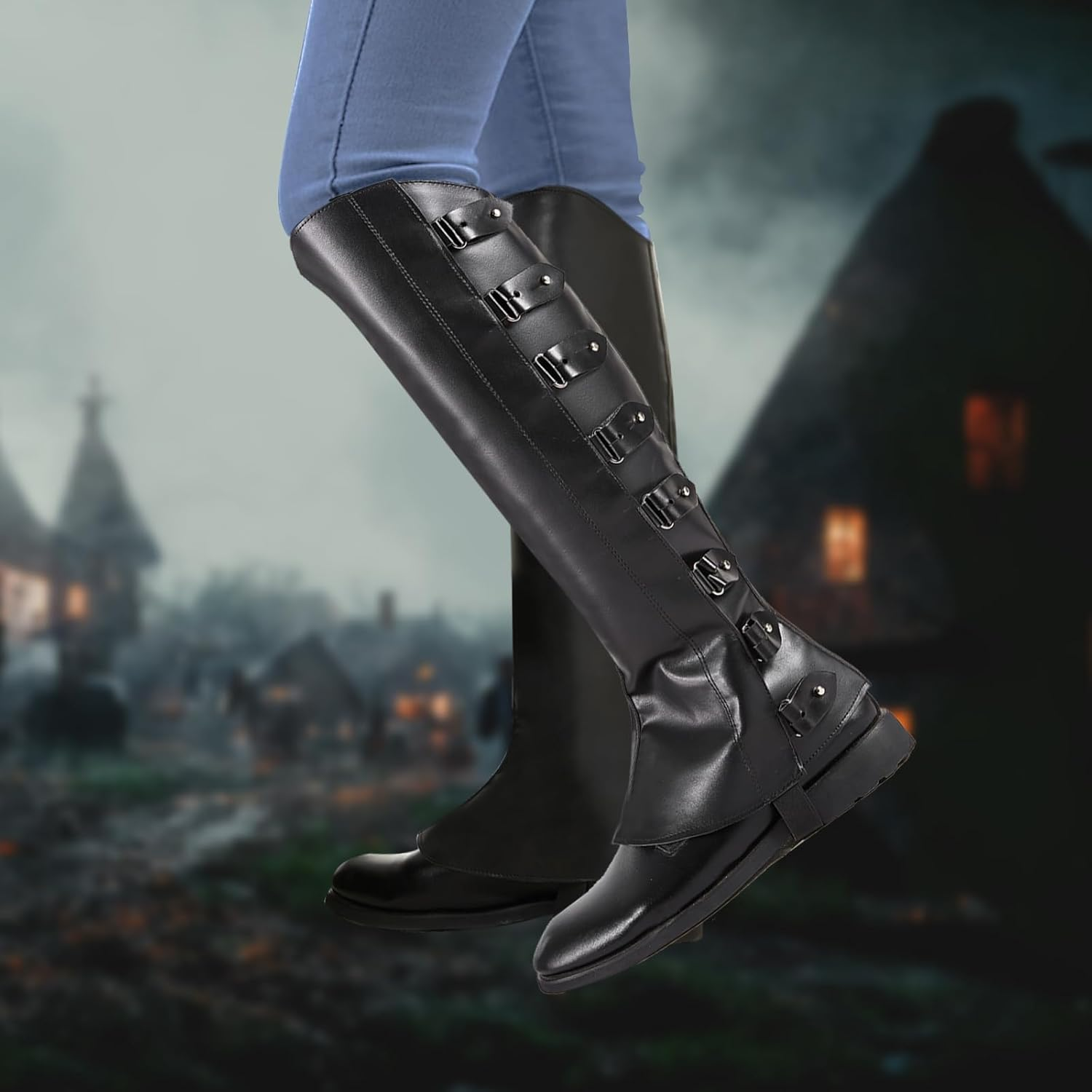 Pirate Boot Covers - Faux Leather Steampunk Renaissance Costume Boot Tops Knight Warrior Cosplay - Average Dark Brown image number 5