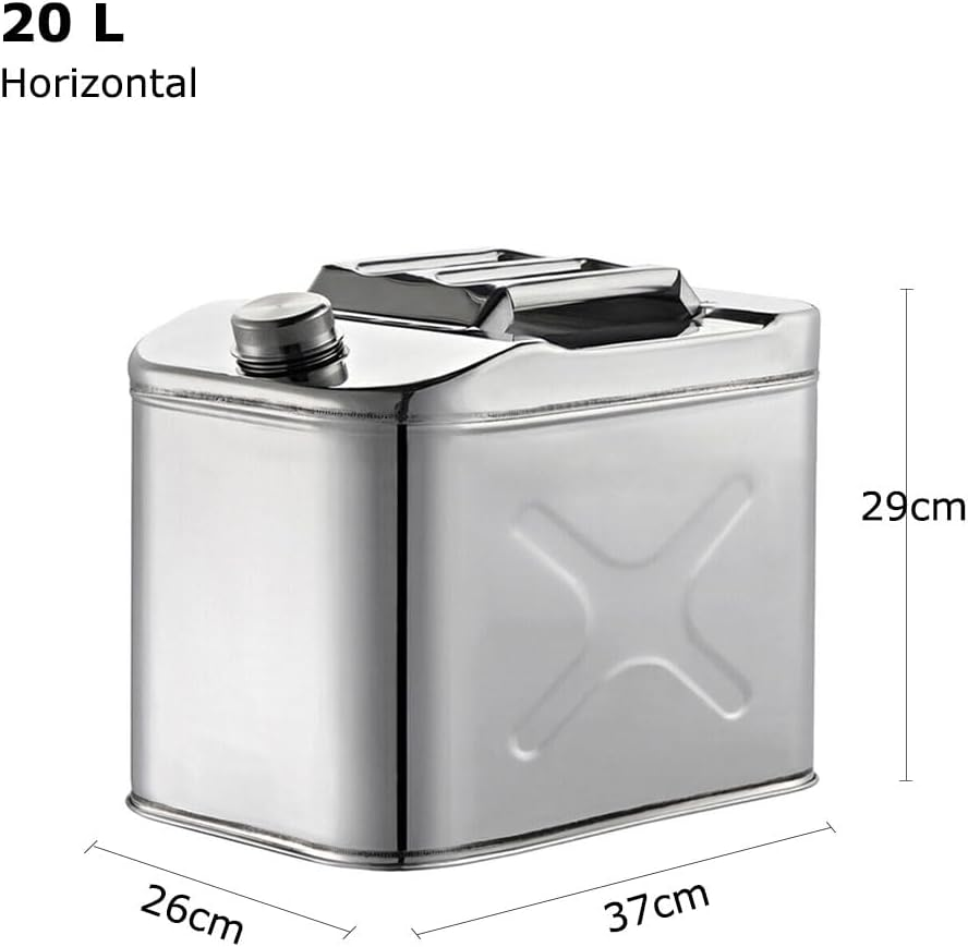 Ariv Hommey 20L Jerry Can Horizontal,304 Stainless Steel Petrol Fuel Tank W/Built-In Spout,Portable Heavy Duty Diesel Containers Storage Car Motorcycle image number 1