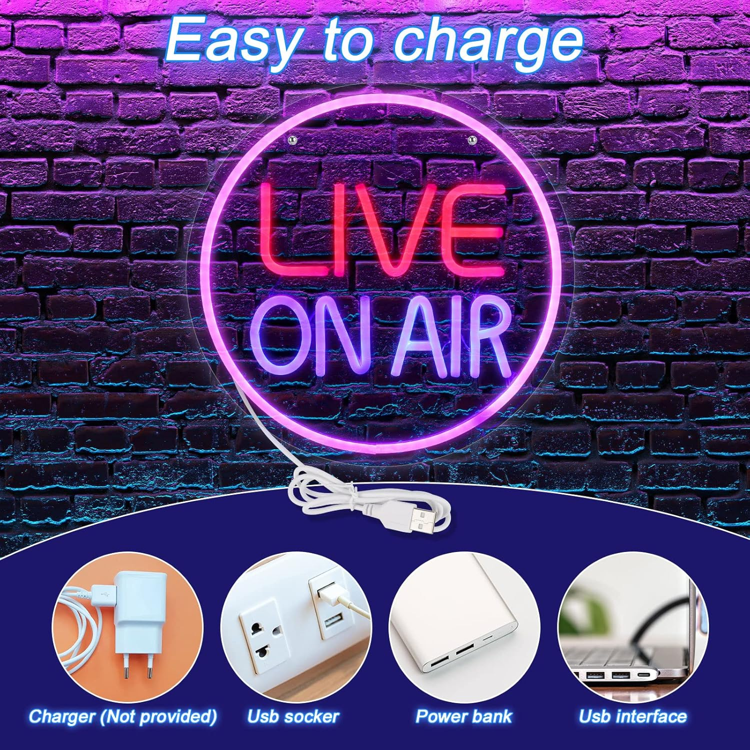 KABOER Live on Air Neon Light Sign,11.8'' LED Live on Air Neon Lights Decor,Usb Powered Live on Air Neon Wall Art Sign for Studio, Wall, Bedroom, Game Room Decor,Rtqoj7650 image number 4