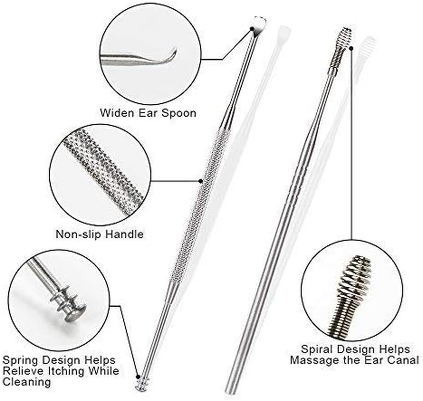 Betybedy 7 Pcs Ear Pick Cleansing Tool Set, Curette Earwax Removal Kit with Small Cleaning Brush and Storage Box, Silver image number 3