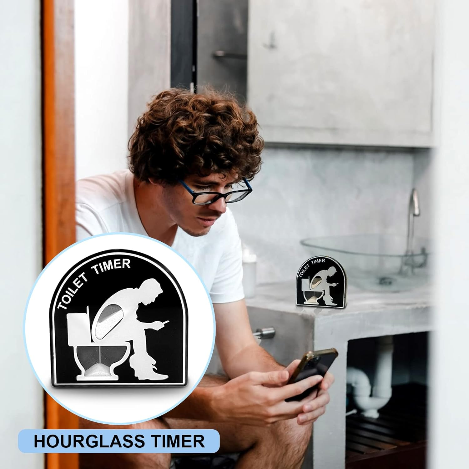 5 Minutes Toilet Hourglass Sand Timer Funny Atmosphere Tool Decompression Decoration Fashion Ornament Creative Timer for Toilet Training, Bathroom Time for Dad (Style-1)