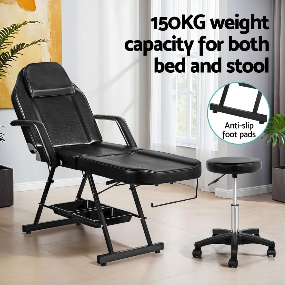 Zenses Massage Table Adjustable Salon Chair Waxing Bed Therapy 3-Fold Black image number 2