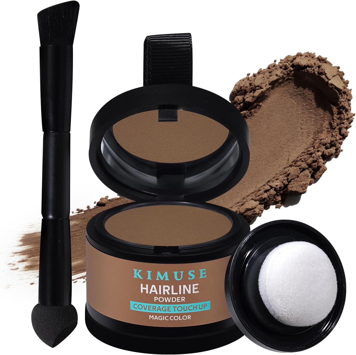 KIMUSE Hairline Powder, Root Touch up Hair Color, Instantly Conceals Hair Loss, Bald Spot Thin Hair Powder with Dual-Ended Hairline Brush for Women and Men, Transfer-Proof & Sweat-Proof (Medium Brown)