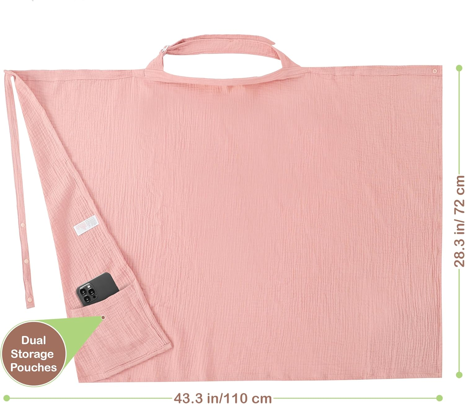 Organic Cotton Nursing Cover - 109 X 71 CM Breathable Muslin Breastfeeding Cover, Multi-Purpose for Women (Pink) - Rust image number 3