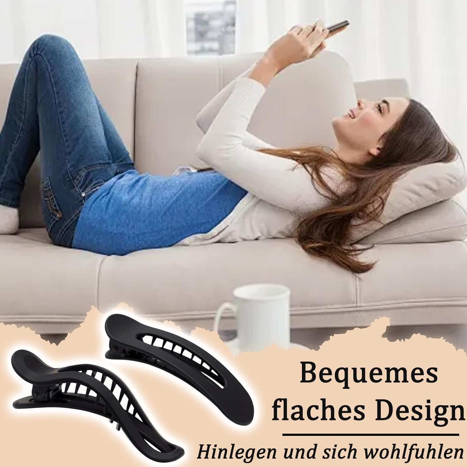 Flat Hair Clip, Set of 4 French Hair Clips in 2 Styles, Strong Hold, Non-Slip Hair Clip, Flat for Women, Thin Hair, Thick Hair for Creating Hairstyles (Black Amber) image number 6