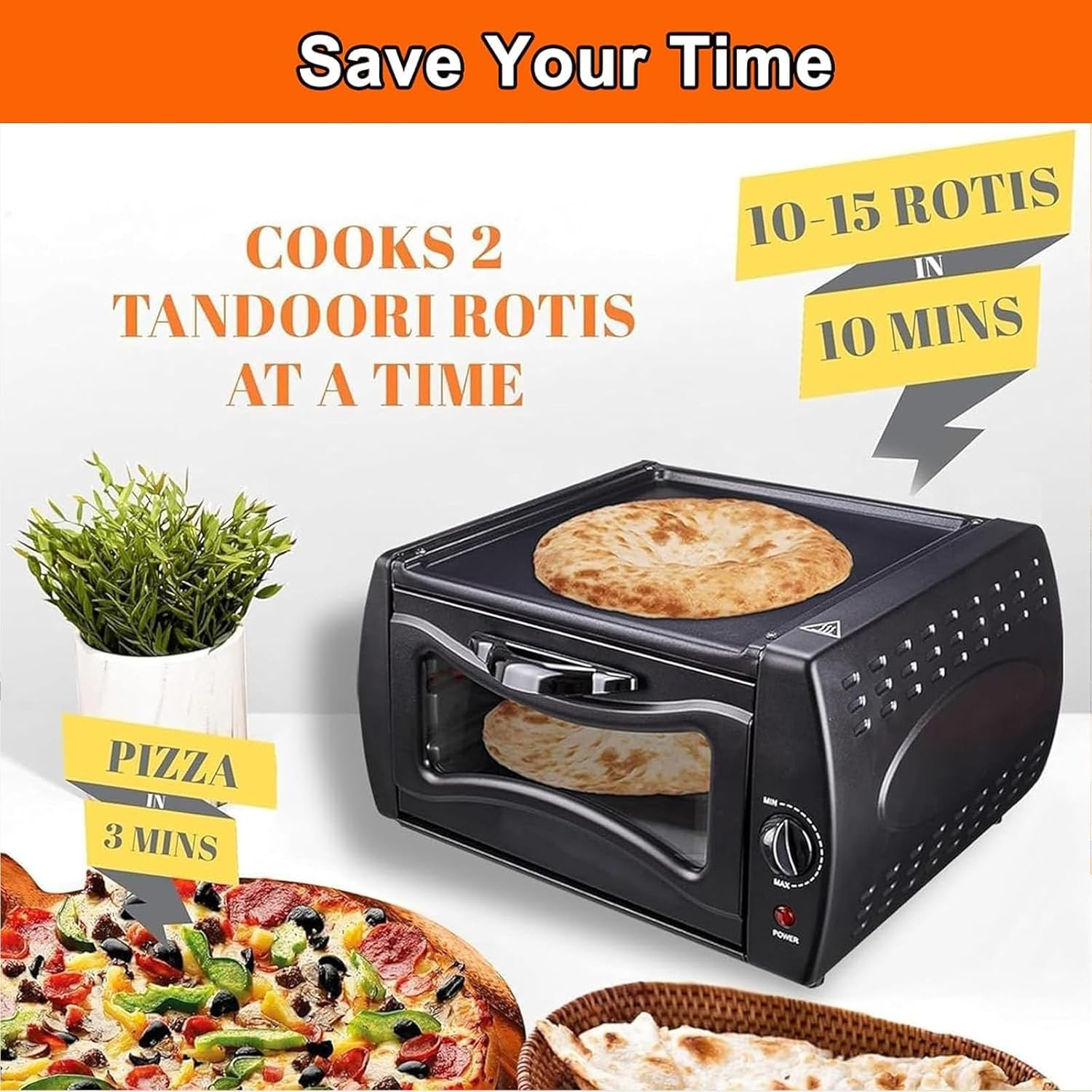 2-In-1 Tandoori Oven, 2100W Electric Tandoor Oven, 15L Mini Pizza Maker, 122&deg;F-752&deg;F Temperature Control, for Home and Takeaways image number 3