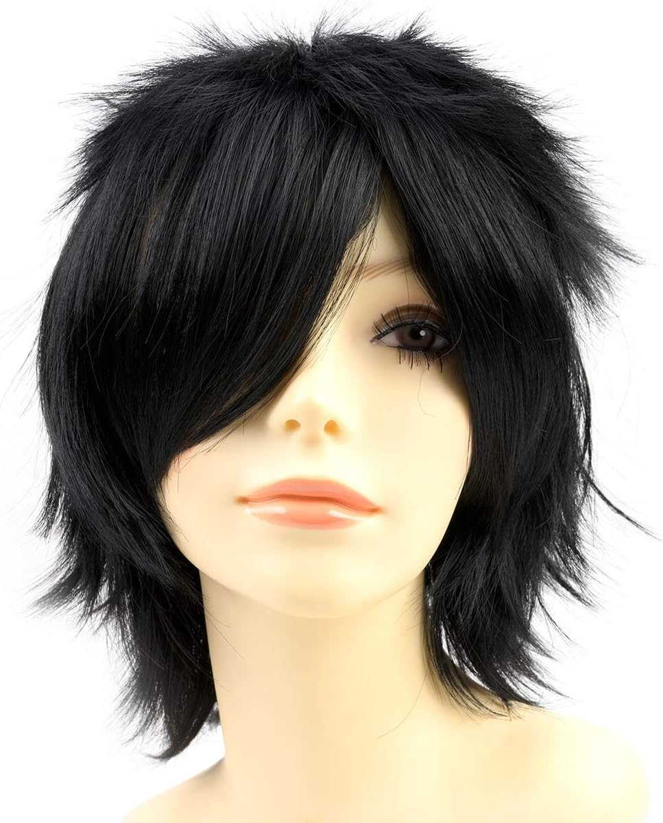 Modernfairy Anime Halloween Wig Dark Orange for Cosplay Party, Synthetic Layered Short Hair Wigs with Bangs, Pastel Wigs for Women Men