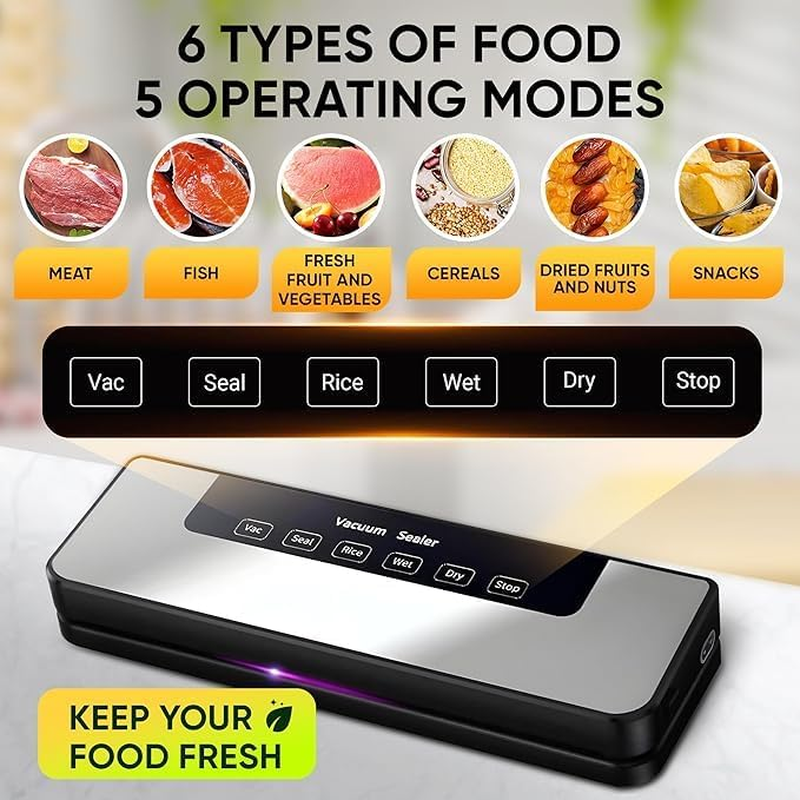 Vacuum Sealer Machine Automatic Powervac Air Sealing Machine for Food Preservation Dry & Moist Sealing Modes Food Sealer Machine Removable Design (Include 10 PCS Vacuum Sealer Bags) image number 3