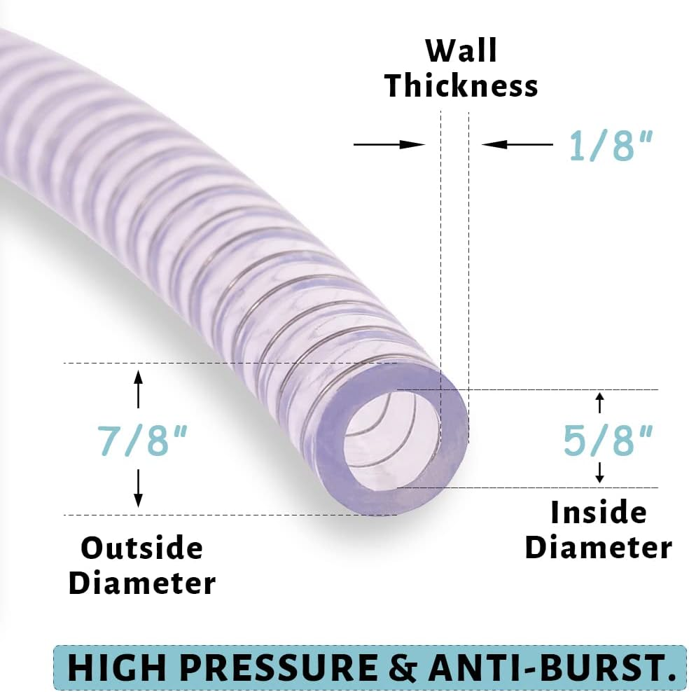 DAVCO 5/8" ID - 10 Ft Steel Wire Reinforced Vinyl Tubing Flexible Clear Plastic Heavy Duty PVC Hose for Dust Collection image number 3