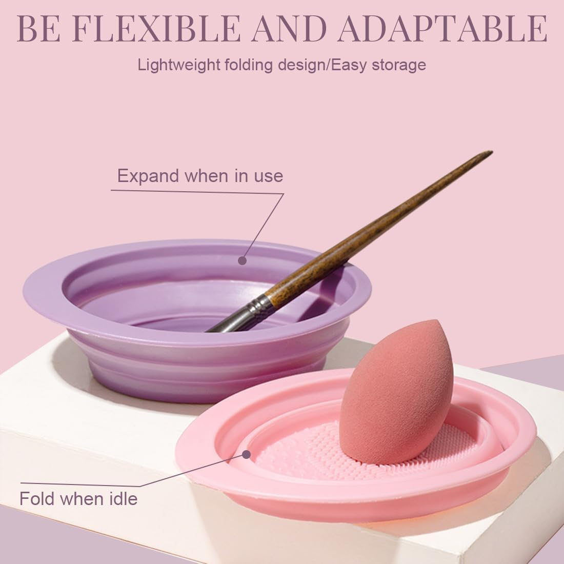 BDEPSTR Set of 2 Make-Up Brush Cleaning Mat, Silicone Make-Up Brush Cleaning Mat, Silicone Make-Up Brush Cleaner, Foldable Make-Up Brush Cleaning Pad