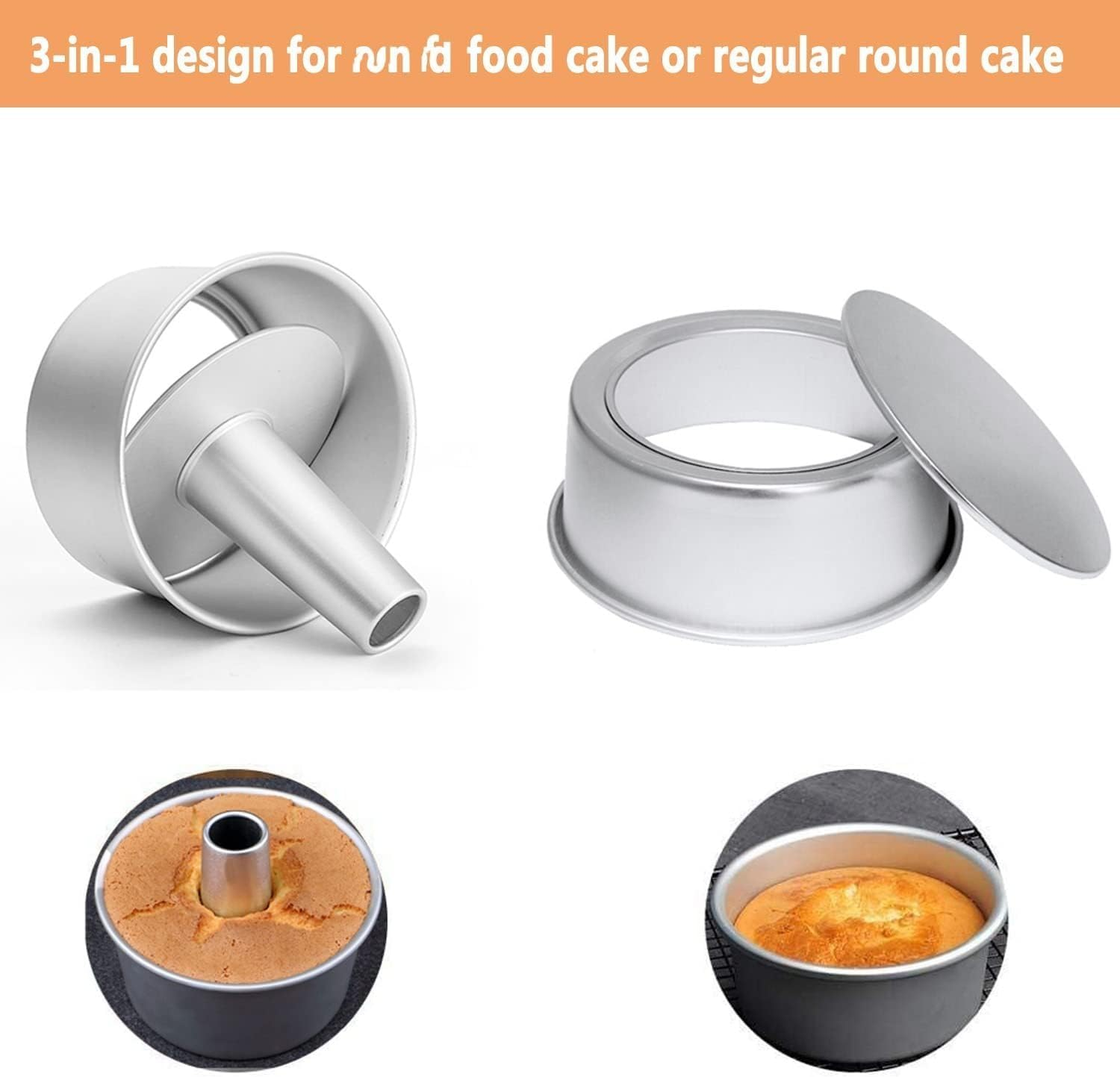 WUWFKUI 8 Inch Deep Chiffon Cake Mold,Aluminum round Chiffon Cake Removable Bottom Hollow Chimney Cake Mold DIY Baking Cake image number 4