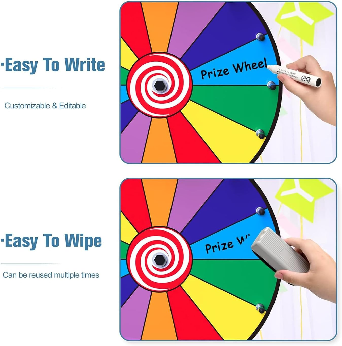 46CM Spinning Prize Wheel - 14 Slots Color Roulette Spinner with Adjustable Folding Tripod Floor Stand. Includes Marker and Eraser.Play Fortune Spin Game at Trade Show, Carnival. image number 3