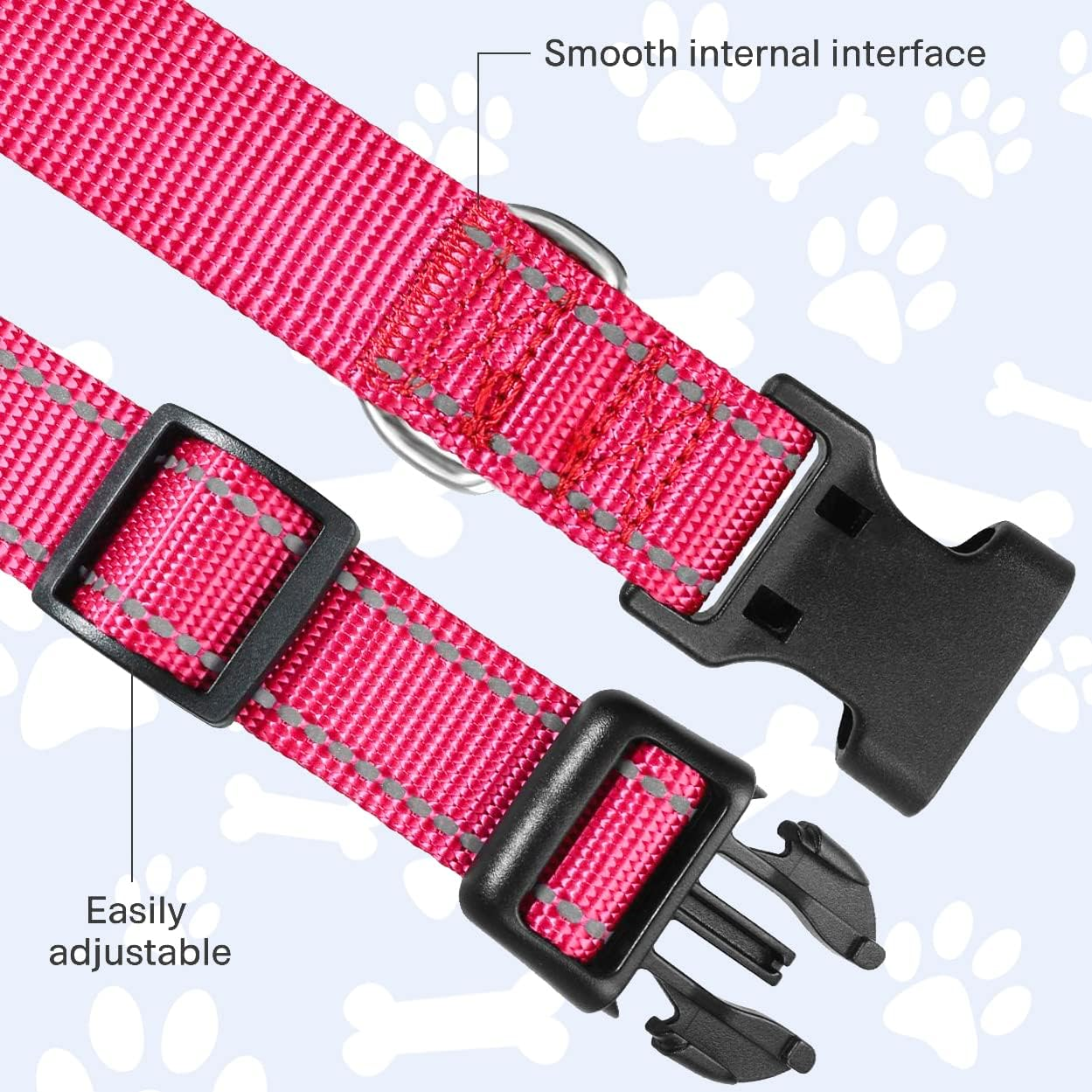 Funtags Reflective Dog Collar, Sturdy Nylon Collars for Puppy and Extra Small Girl and Boy Dogs, Adjustable Dog Collar with Quick Release Buckle,Pink,3/8" Width image number 2
