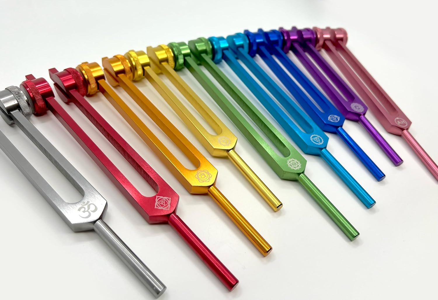 9Pc Secret Solfeggio Tuning Fork Set - Designed Specifically for Use with Boot Attachments - Cranial Stimulation, Bone-Tuning, Meridian Lines - Sound Healing and Biofield Harmonization &ndash; Multicolor