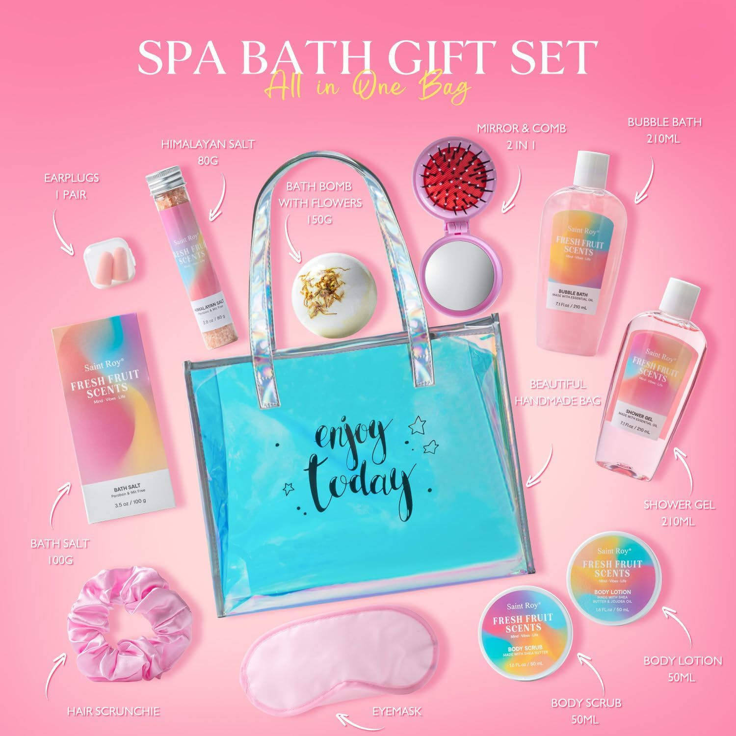 Spa Kit for Women - Unique Gift Set for Teen Girls Tote Bag for Women, 13Pcs Fresh Sents Gift Baskets for Women with Body Lotion, Bubble Bath. Birthday Gifts for Women, Daughter, Girlfriend image number 1