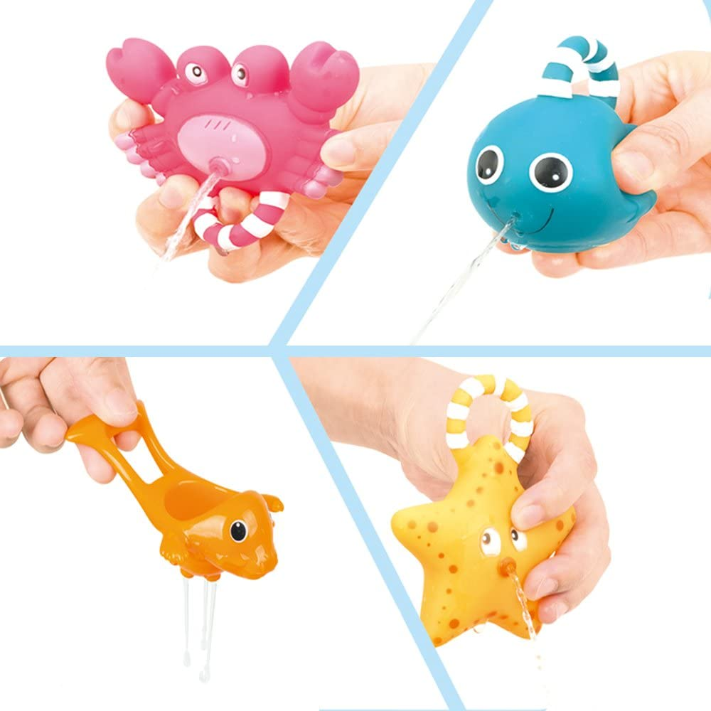 Bath Toy, Fishing Floating Squirts Toy and Water Scoop with Organizer Bag(8 Pack),Fish Net Game in Bathtub Bathroom Pool Bath Time for Kids Toddler Baby Boys Girls, Bath Tub Spoon image number 1