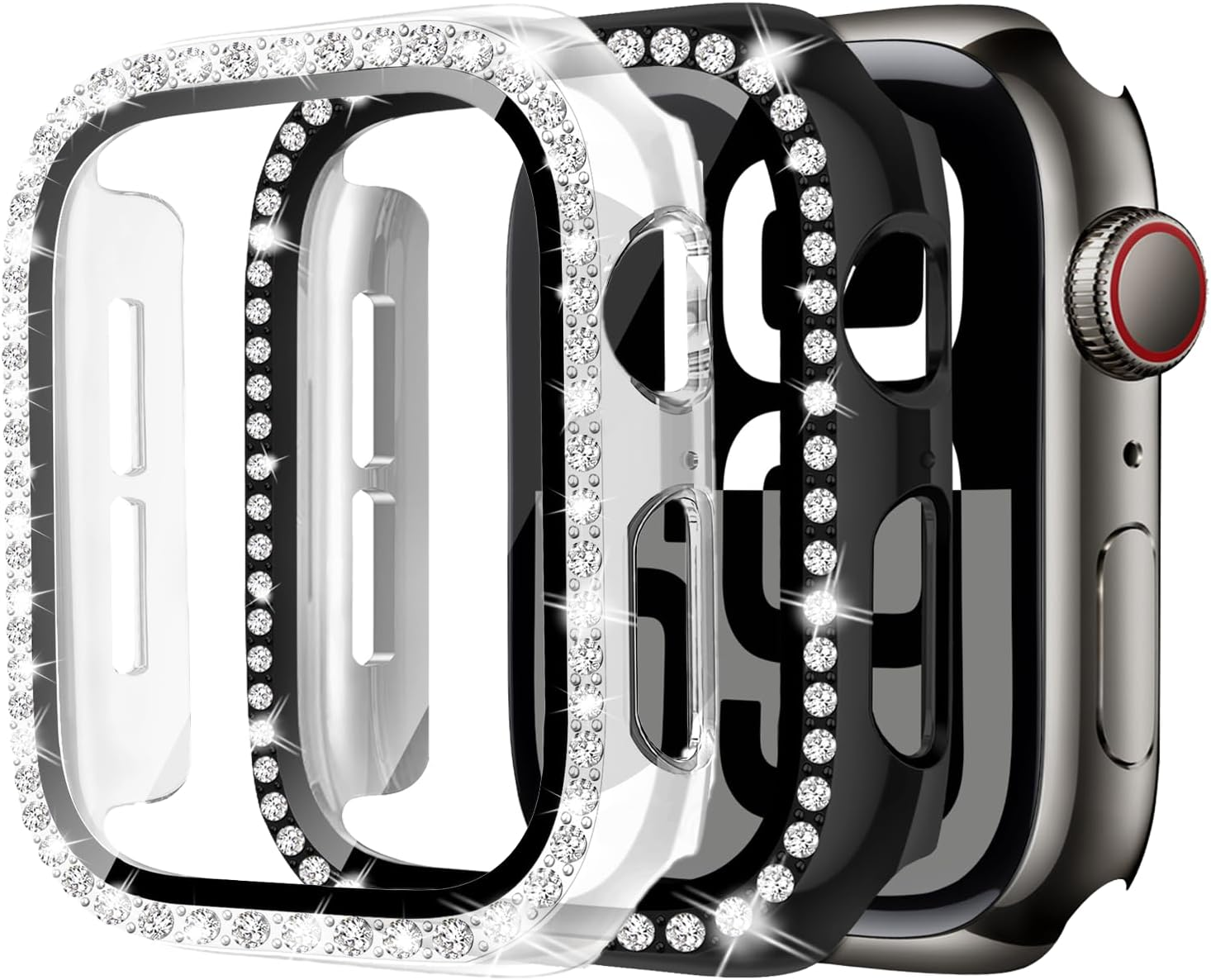 [2 Park] for Apple Watch Screen Protector 40Mm 44Mm 41Mm 45Mm 42Mm 46Mm,Crystal Diamond Bling Hard Case Protective Cover Frame with Tempered Glass for Apple Watch Case 11 SE3 10 9 SE 2Nd 8 7 6 5 4