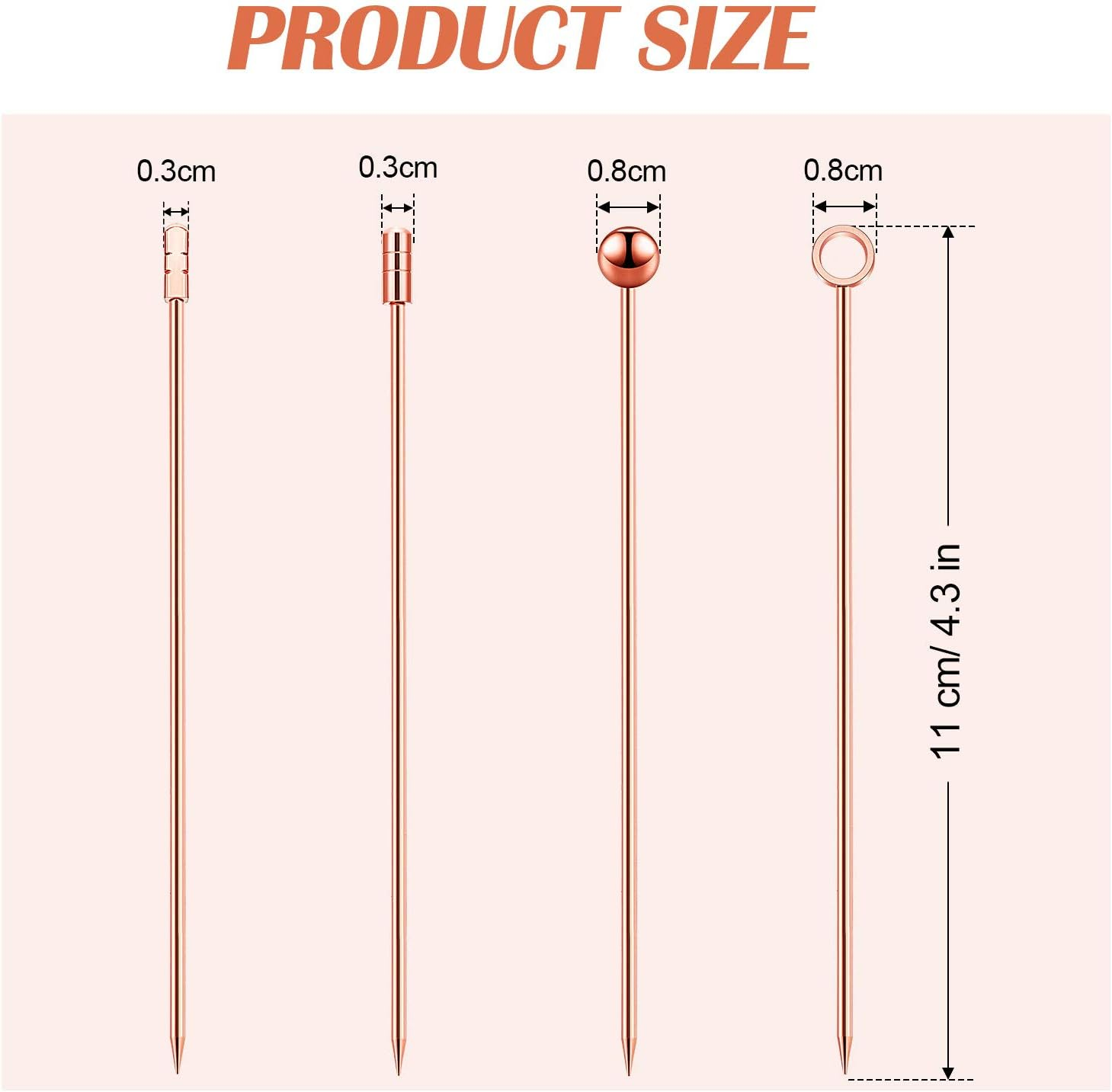 16 Pieces Metal Cocktail Picks for Drinks Martini Picks Cocktail Skewers 4 Inches Reusable Stainless Steel Bloody Mary Garnish Sticks (Silver,Rose Gold) image number 3