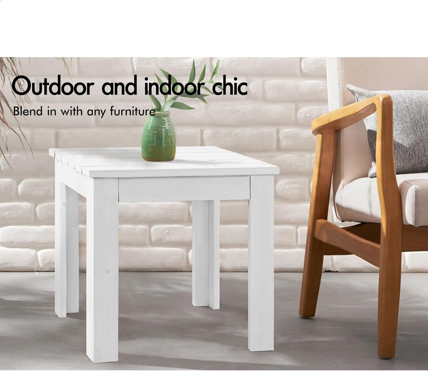 ALFORDSON 3Pcs Wooden Muskoka Adirondack Chair and Desk, Fir Wood Lawn Furniture Seater for Patio Garden Porch, Slatted Beach Armchair Lounge, 180Kg Weight Capacity, White Color - White image number 5