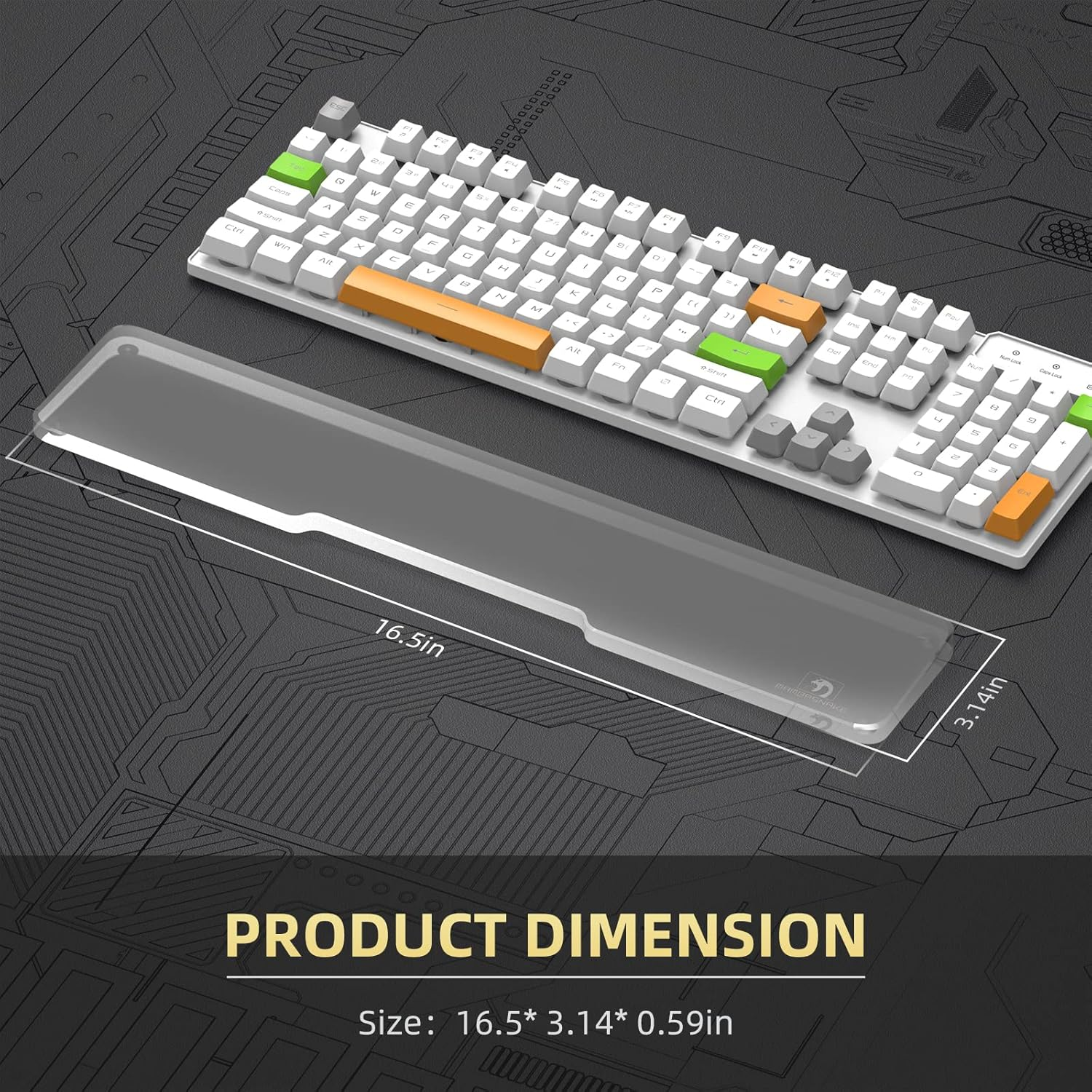 SELORSS Acrylic Keyboard Wrist Rest - Full Size 100% Keyboard- Mechanical Keyboards Ergonomic Palm for Computer Keyboard,Anti-Slip Base,Wrist Pad Laptop,Office & Home-Easy Typing White/Full-Size image number 3