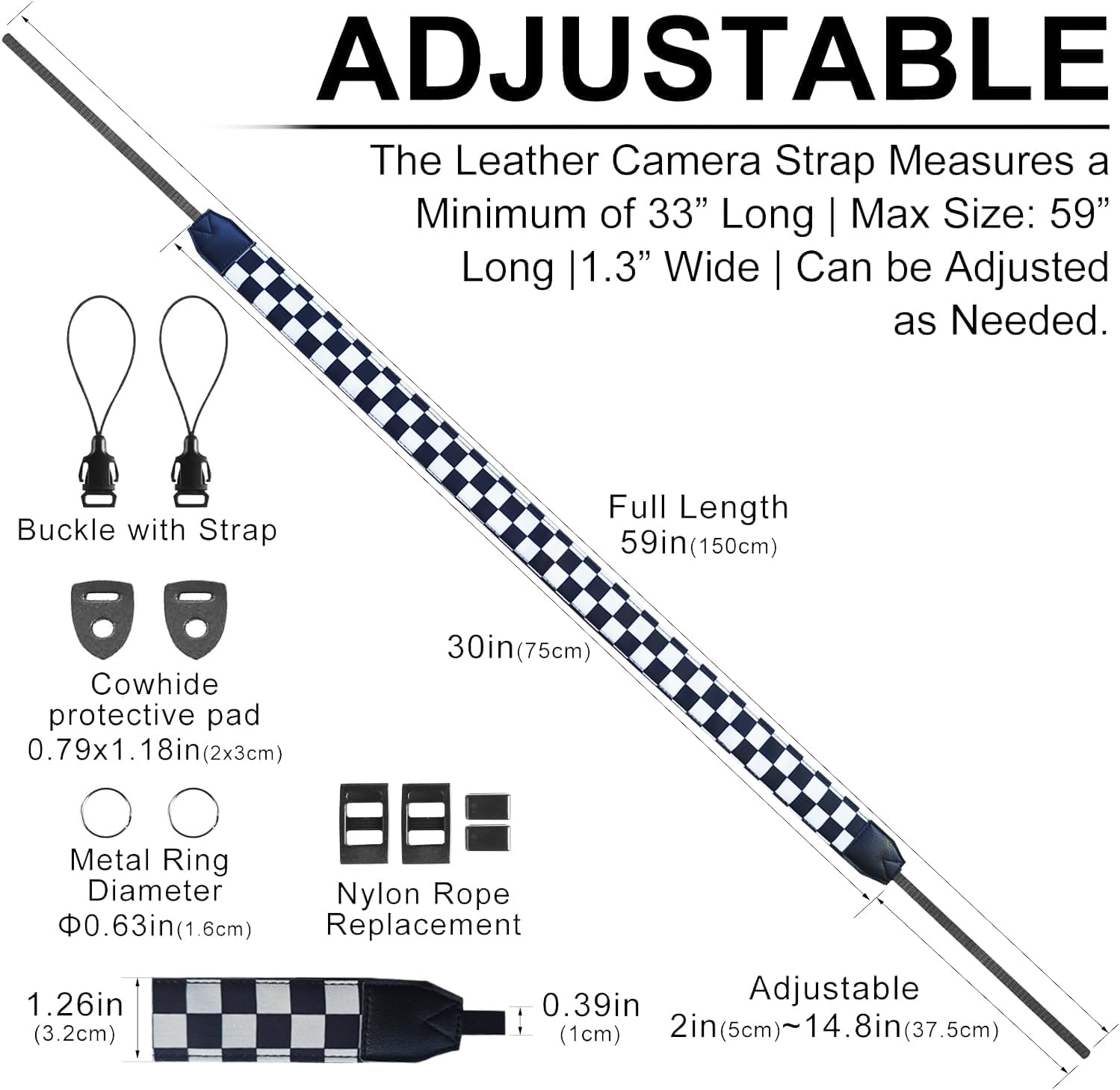 Camera Strap, Retro Cotton Camera Shoulder Straps Adjustable Camera Neck Strap for All Cameras Dslr/Slr/Mirrorless Sony Canon Nikon Olympus Photographer'S Assistant - Black And White Square image number 2