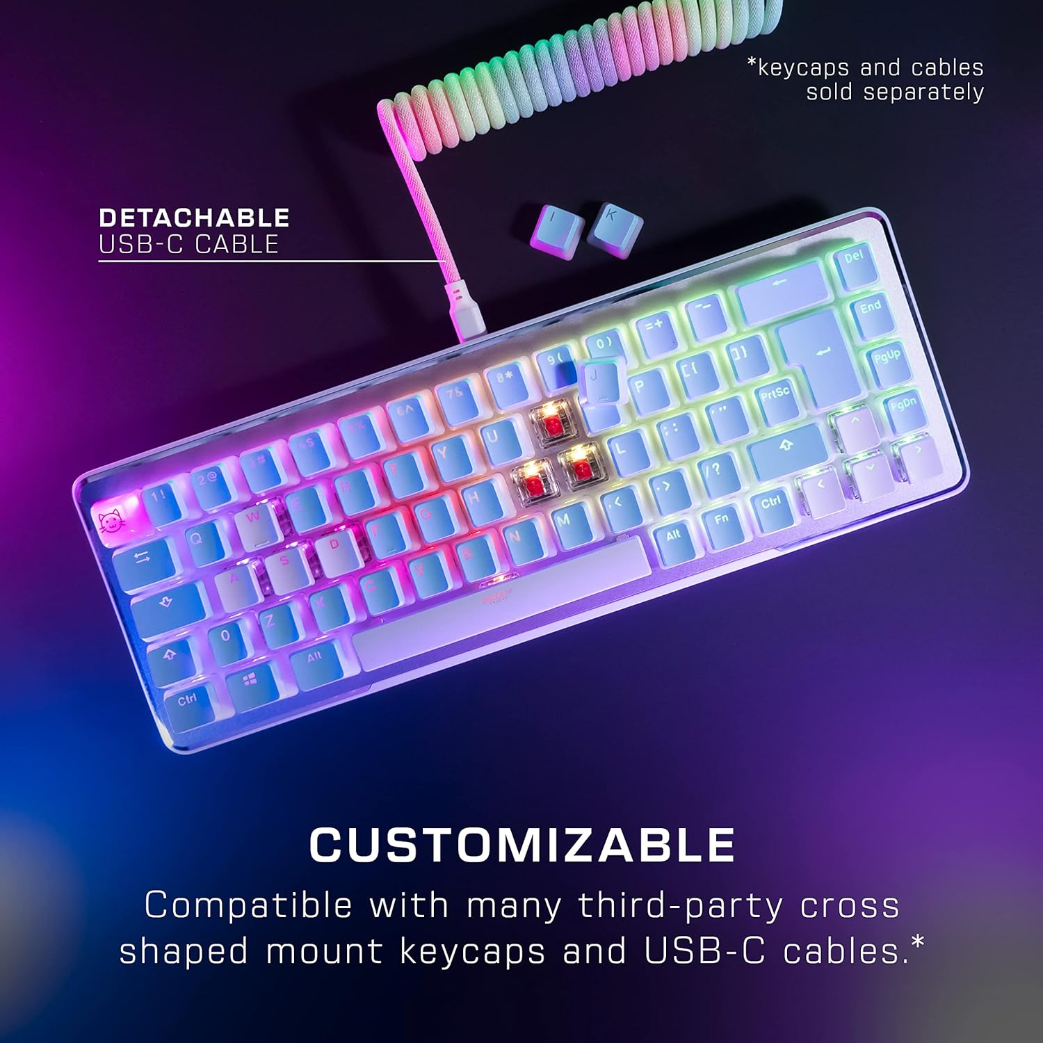 ROCCAT Vulcan II Mini &ndash; 65% Optical Gaming Keyboard with Customizable RGB Illumination, Detachable Cable, Button Duplicator Technology, On-Board Profiles, Aluminum Plate, 100 Million Keystroke Durability - White - White, White image number 3