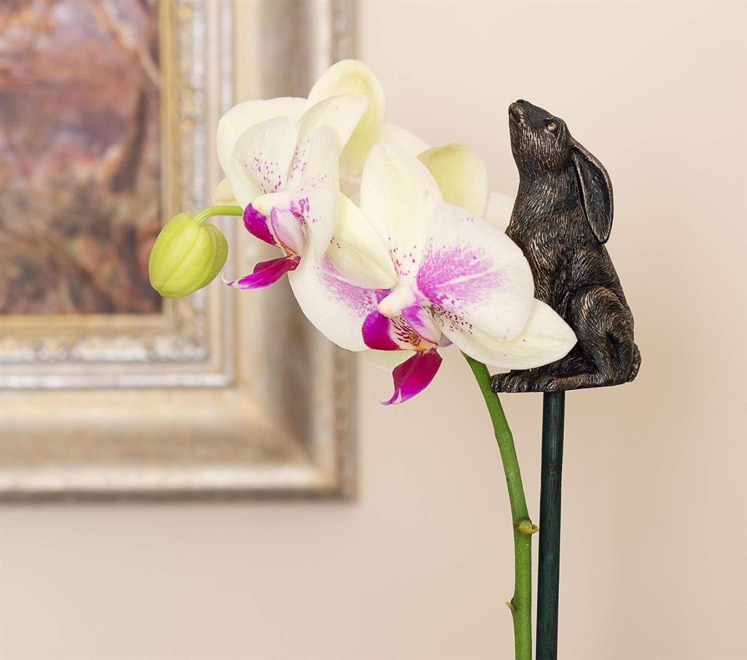 Jardinopia Garden Decor Antique Bronze Moongazing Hare Stake Topper image number 1