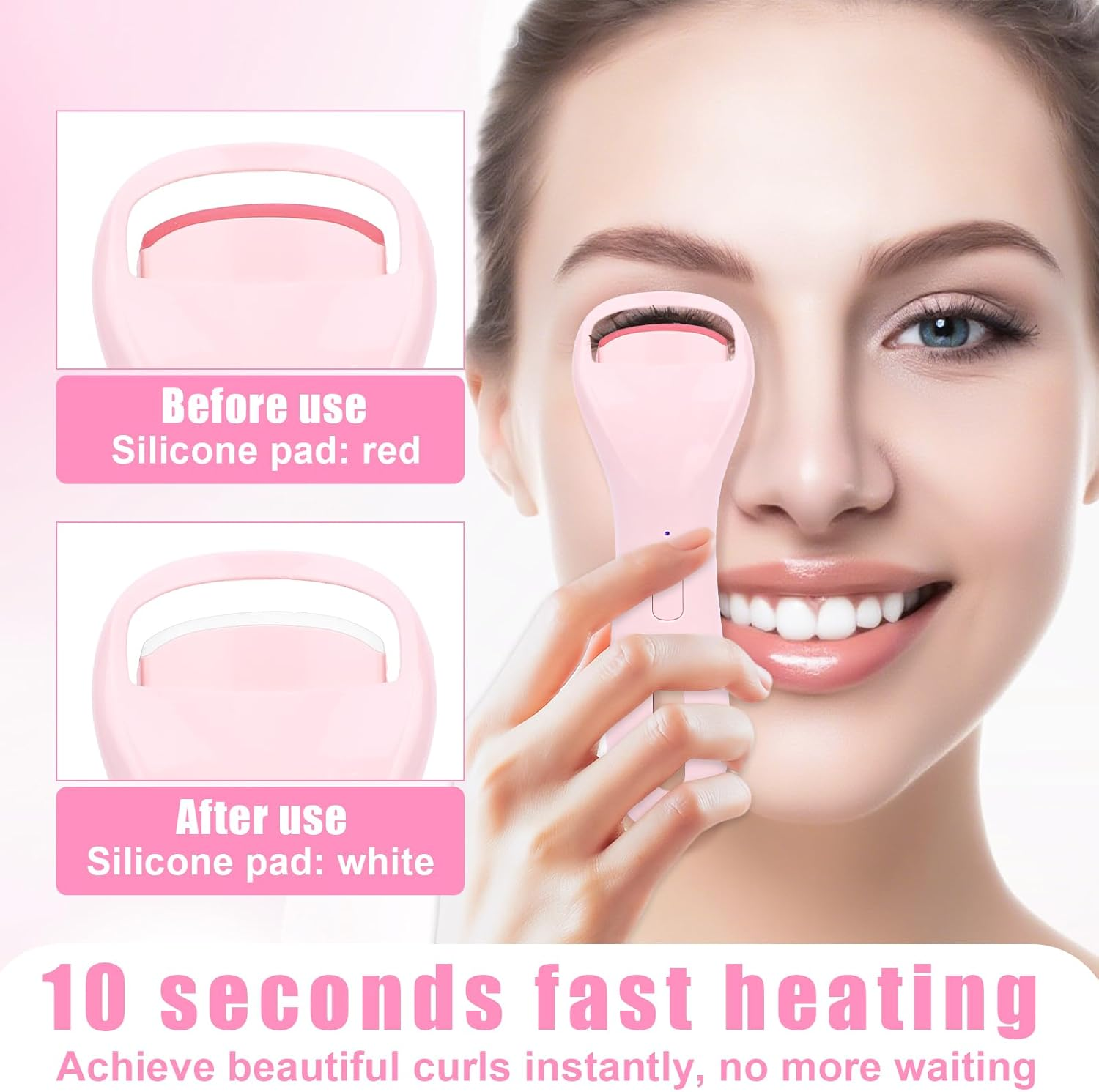 Heated Eyelash Curler, Rechargeable Electric Lash Curler with Type-C Port & 3 Adjustable Temperature Modes for Women Girls Lash Styling & Natural Curls