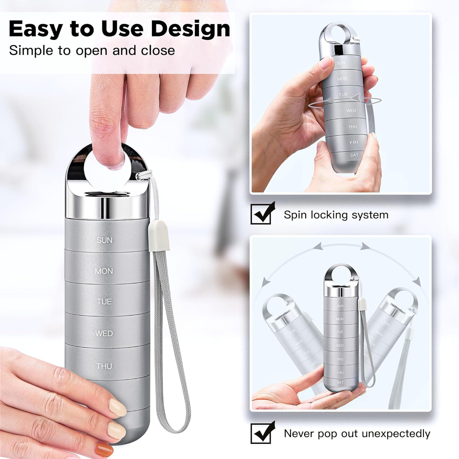 Zannaki Metal Travel Pill Organizer, Portable Waterproof Weekly Pill Box, Large Aluminum Alloy Pill Case Container, BPA Free 7 Day Daily Medicine Organizer Holder for Vitamin, Fish Oil, Supplement image number 1