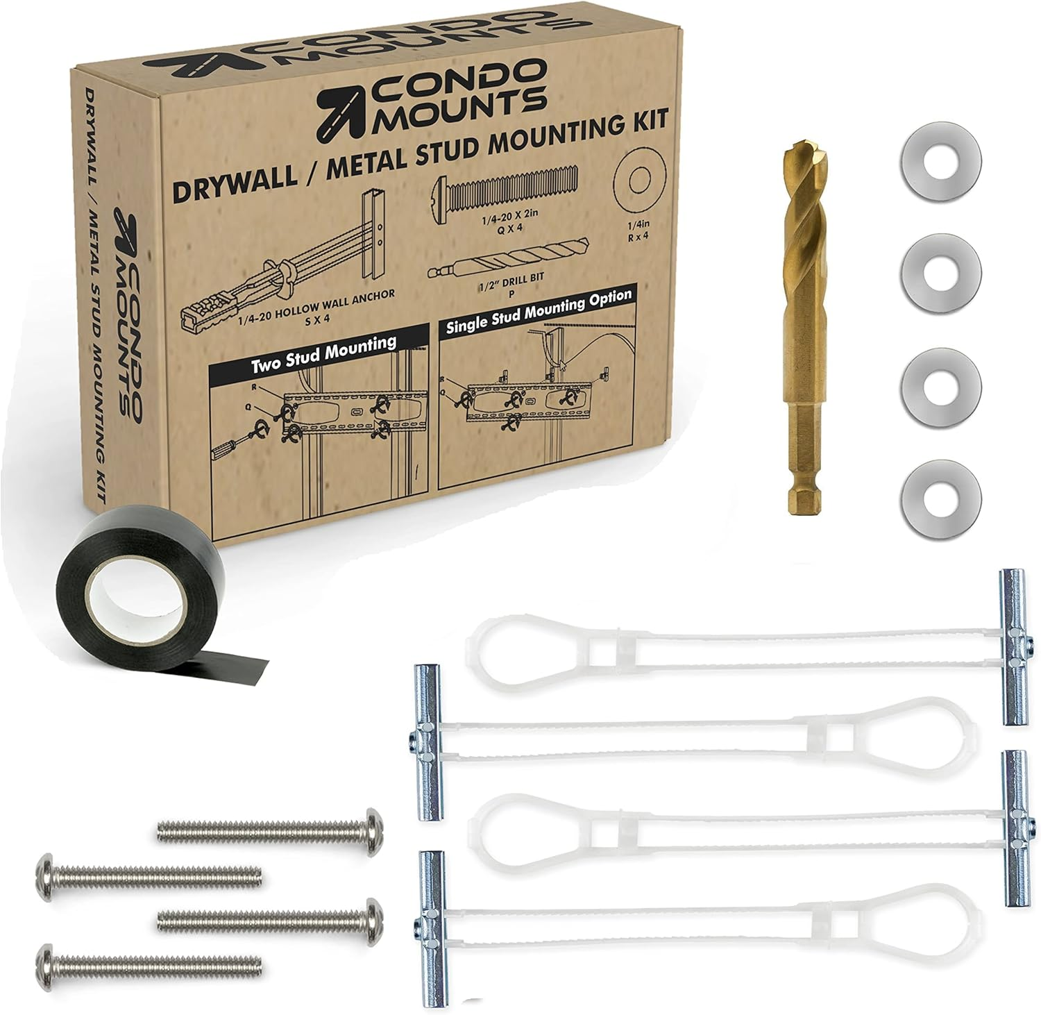 Condomounts MSK9010 Steel Stud TV Mounting Kit | Wall Mount VESA Mount Screws, Anchors & Titanium Drill Bit | Heavy Duty TV Mounting Hardware Kit Supports 200Lbs image number 2