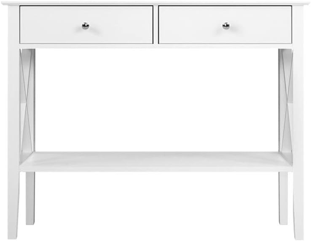 Artiss Console Table, Wood Side Hallway Tables Desk Drawers Display Home Bedroom Office Living Room Entryway Furniture, with 2 Drawer Spacious Storage Shelf White image number 1