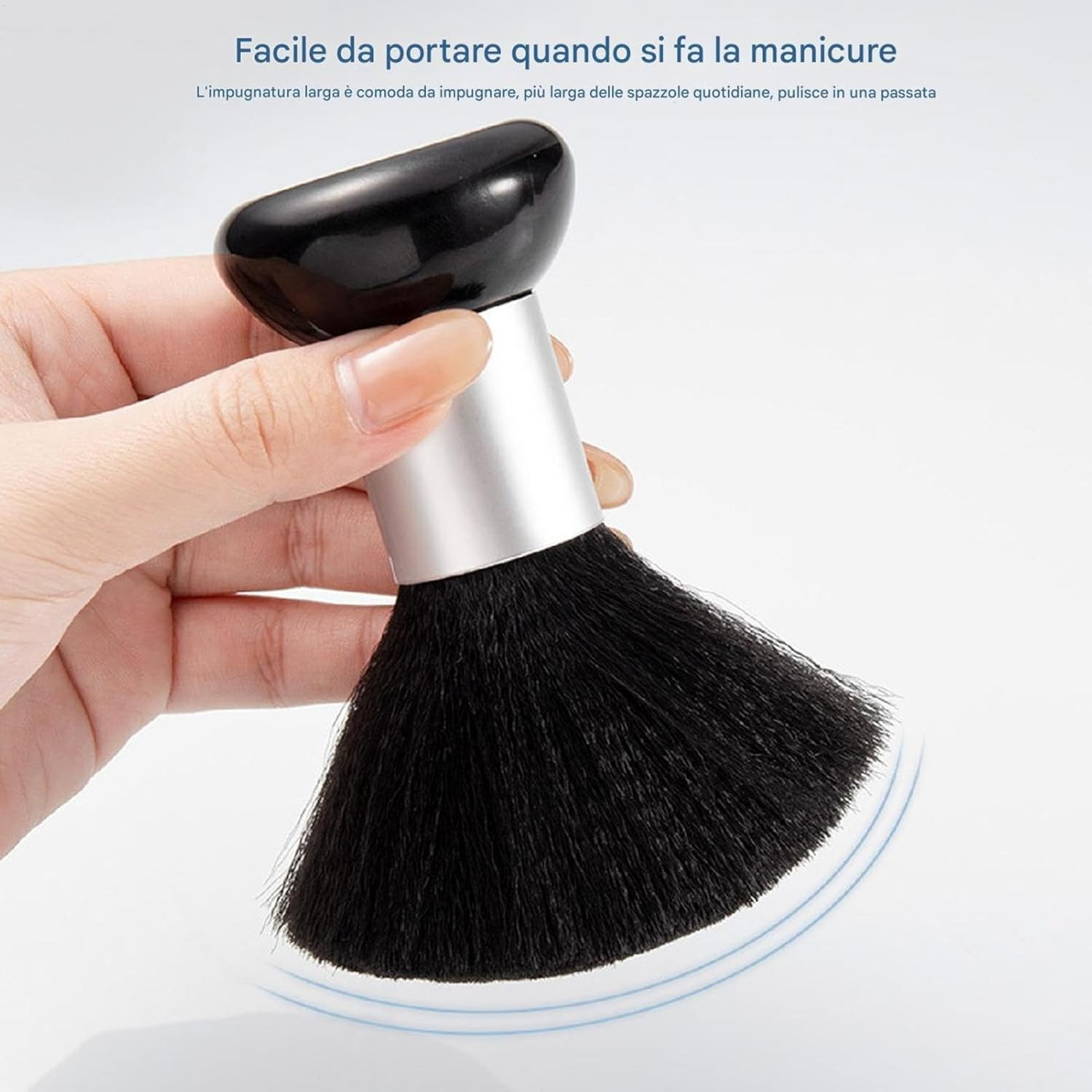 Barber Brush Neck Duster, Dust Brush for Nails, Soft Nylon Bristles Nail Tool, Professional Barber Face Cleaning Hairbrush for Salon, Home Use, Facial Hair Dusting Brush for Neck and Nails - Silver image number 6