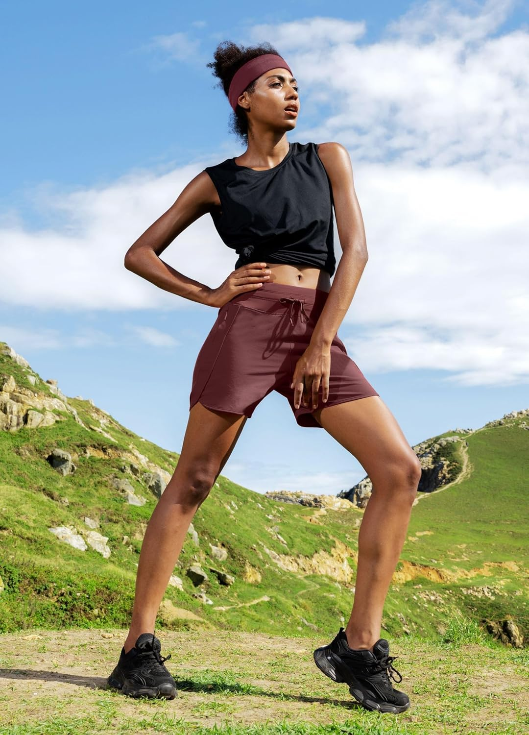 WILLIT Women'S 5" Athletic Running Shorts Quick Dry Workout Hiking Shorts High Waisted Active Shorts Zipper Pocket Dark Red 3XL image number 5