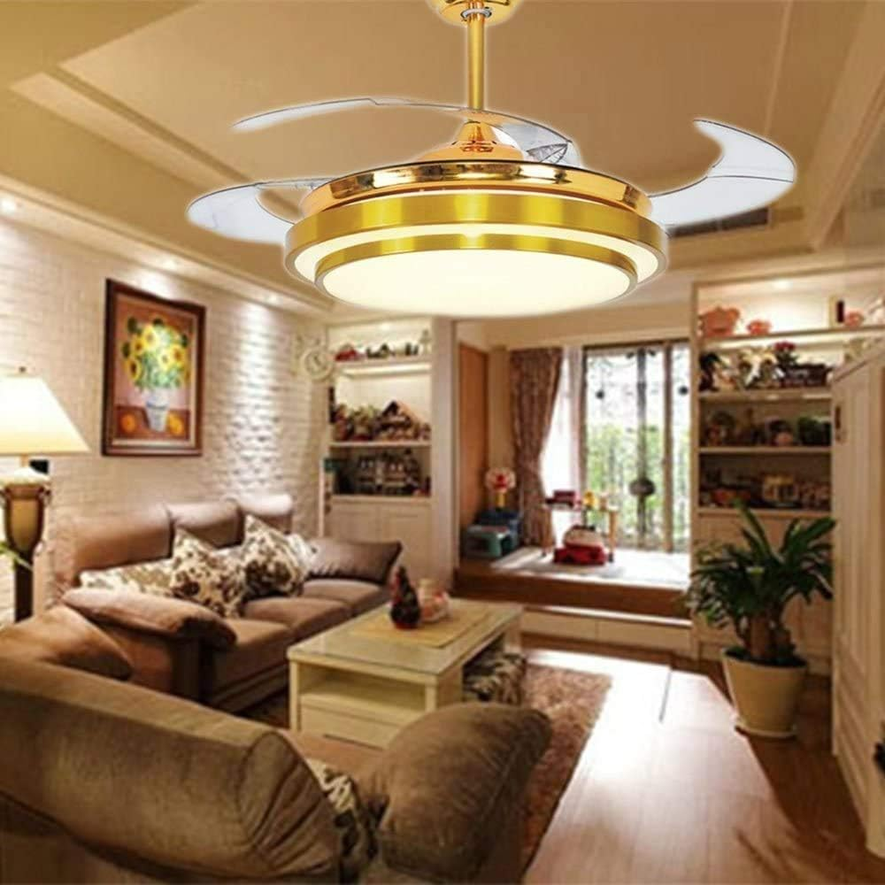 Lighting Groups Reversible Retractable 42 Inch Gold Ceiling Fan Chandelier with LED Light and Remote Control, 4 Clear ABS Blade, Livingroom Fandelier Indoor Ceiling Light Kits with Fans image number 6
