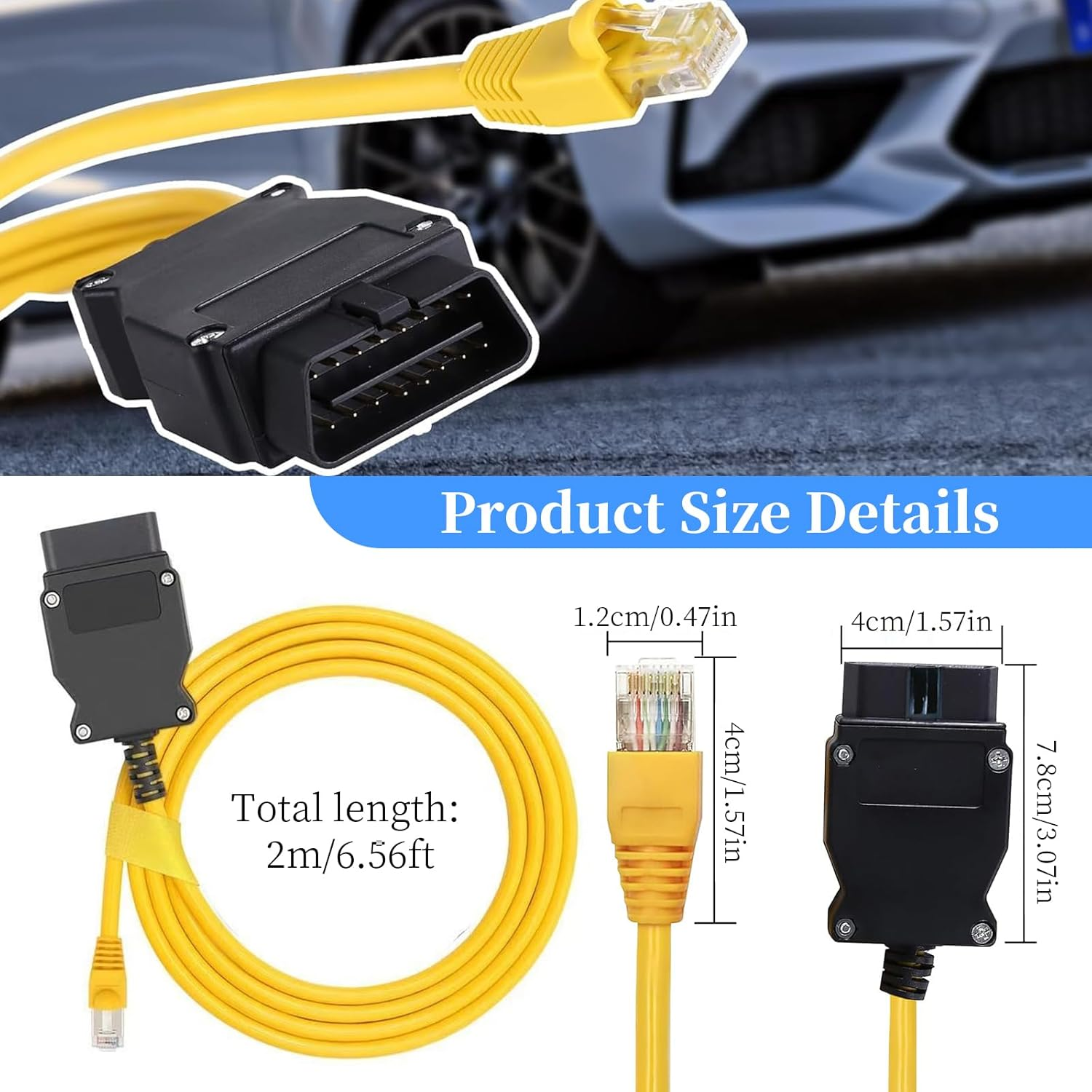 ENET OBD Adapter Compatible with BMW F-Series 1/2/3/4/5/6/7/X - 2M Ethernet Cables Diagnostic Tool for Coding & Programming, ENET Cable Interface, Cable OBD Interface Coding Diagnostics Adapter