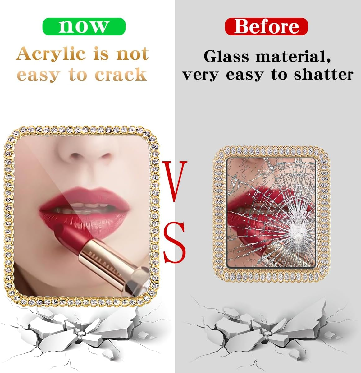 Bling Mirror Decal for Phone Case Phone Charm, Slim Design, Travel Acrylic Mirror Sticker Stick on Back of Phone Charm (Square) Gold image number 6