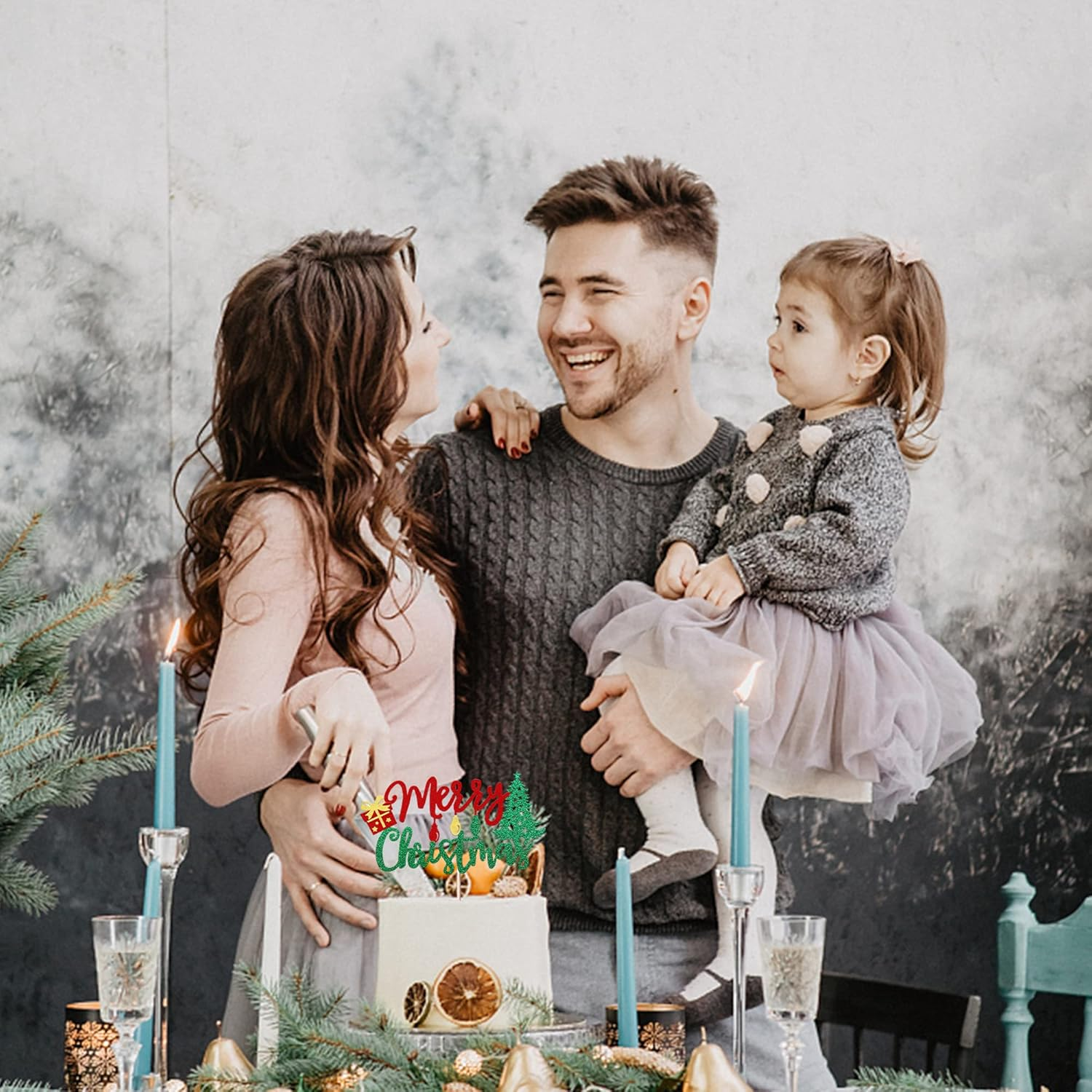 1 Pack Merry Christmas Cake Topper Glitter Lights Gift Box Christmas Tree Cake Pick for Merry Christmas Theme New Year Holiday Kids Birthday Party Cake Decorations Supplies - Design 1 image number 2