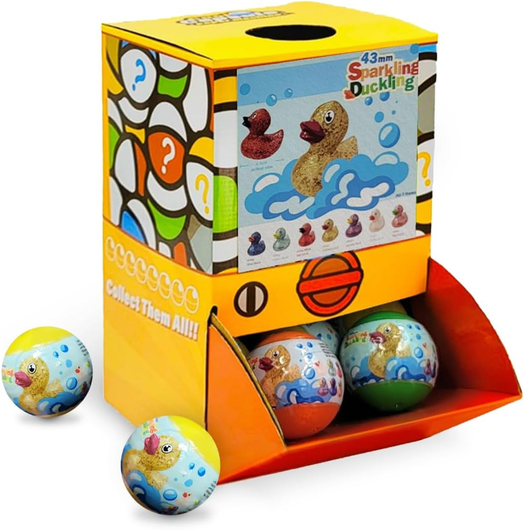 [40 Capsules] 4.3Cm Glitter Cute Rubber Duck & 50Mm Capsules in Display Box, Cute Animals Plastic Bath Toys, Idea for Counter Sales, Ideal Party Souvenir Kids Boys Girls Christmas Birthday Gifts Lot image number 4