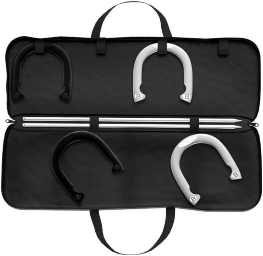 Trademark Global Racks/Futons Horseshoe Set- Full Outdoor Classic Horse Shoe Game Set with Easy to Carry Case, 4 Metal Shoes, 2 Poles for Adults and Kids 80-2760, Silver, Black, 1.25 X 27.00 X 9.25 Inches image number 3