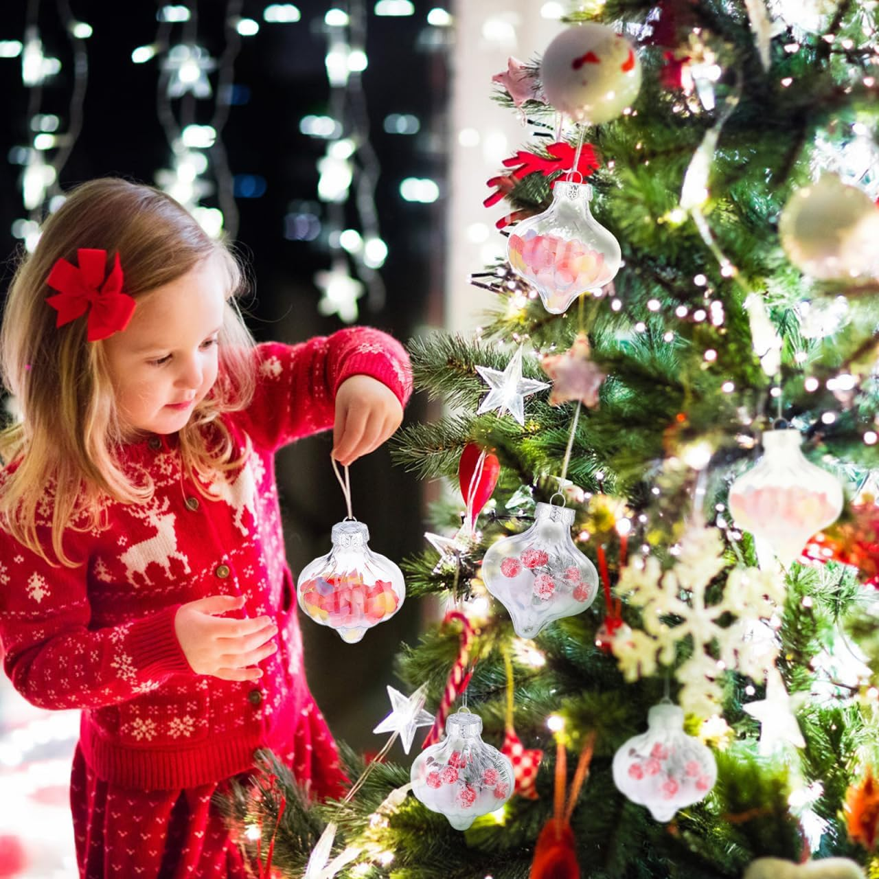 8Pcs Clear Fillable Plastic Christmas Tree Hanging Ornaments DIY Xmas Balls Decoration for Holiday Parties Transparent Bauble Decor and Shatterproof image number 4