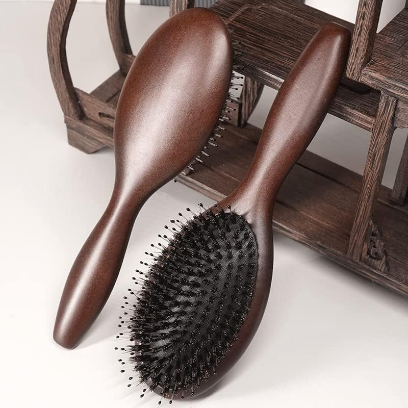 Wooden Handle Bristle Hairbrush, 1Pc Women Hair Combs Hair Care Scalp Massager Wooden Bristle Hair Brush,Wooden Paddle Detangling Brush for Women image number 3