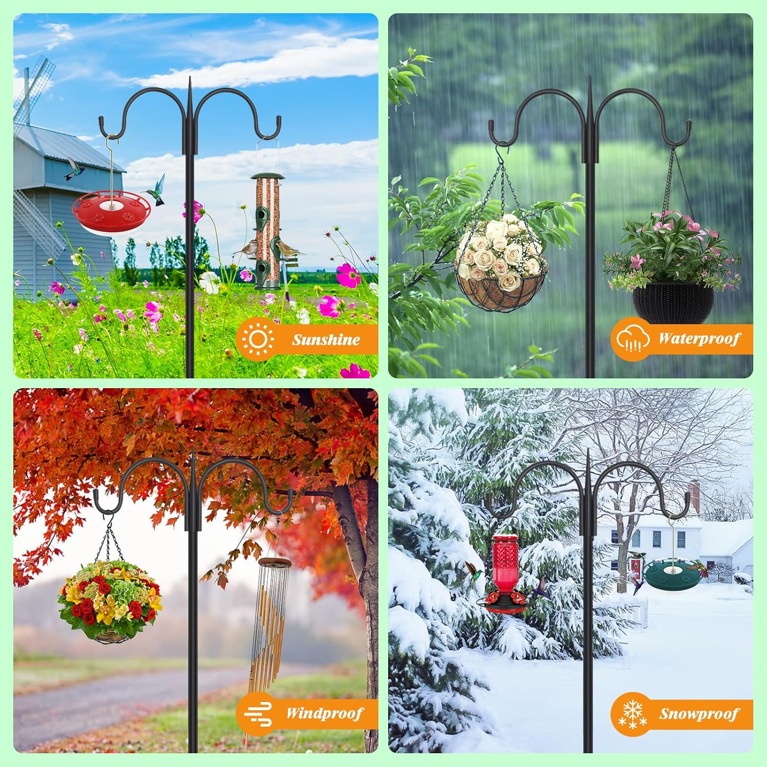 FEED GARDEN Adjustable Double Shepherd Hook for Outdoor with 5 Prong Base 75 Inch Heavy Duty Two Sided Bird Feeder Pole for Hanging Plant Baskets, Solar Light Lanterns, Wind Chimes 2 Pack image number 2