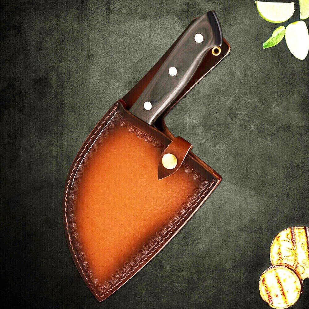 Ariv Hommey 6.5 Inch Handmade Serbian Chef Knife Cleaver Forged Cutting Butcher Knives High Carbon Steel Razor Sharp V-Shaped Blade Cleavers Ergonomic Full Tang Wood Handle W/Carrying Sheath image number 2