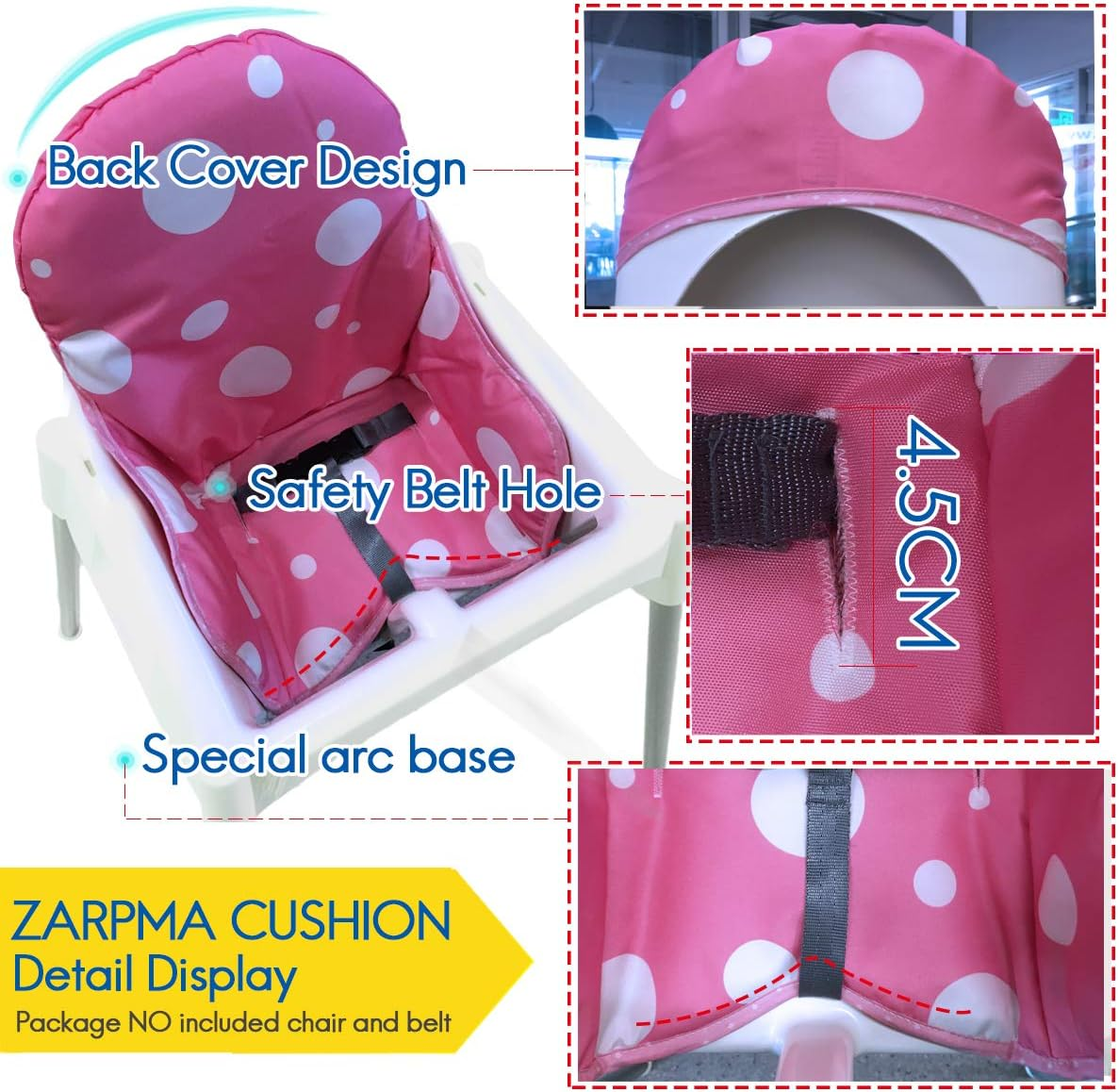 Zama Seat Covers & Cushion Compatible for IKEA Antilop Highchair Washable Foldable Baby Highchair Cover Childs Chair Cushion (Pink - Pink image number 3