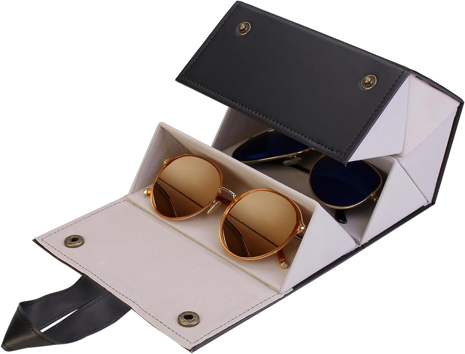 MKUCCD Sunglasses Organizer, Glasses Travel Case with 5 Slots - PU Leather Hanging Foldable Eyeglasses Case，Sunglass Organizer Travel for Women, Men image number 2