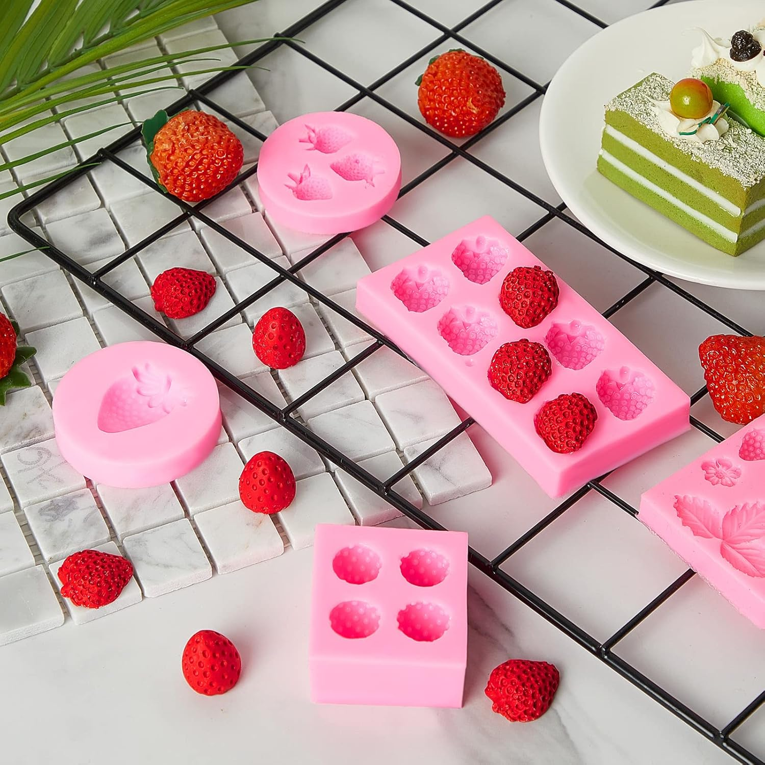 5 Pcs Strawberry Baking Mold Silicone Handmade Candy Jelly Bakeware 3D Flower Strawberry Embed Silicone Fruit Shape Pastry Mold for Soap Wax Chocolate Fondant Ice Cream Cupcake Cake Decor image number 5