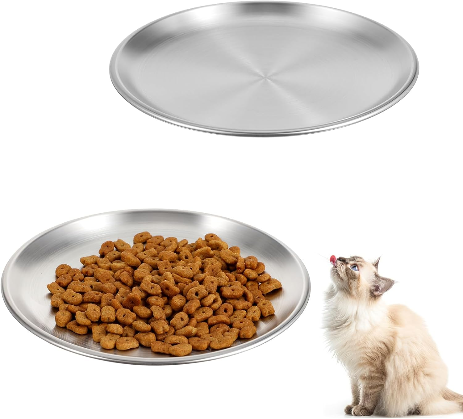 Guduling 2 Pcs Shallow Cat Food Dish, Stainless Steel Pet Bowl,Flat Cat Bowl, Stainless Steel Cats Plate for Whisker Fatigue Friendly Outdoor Small Cats Dogs Puppy image number 6