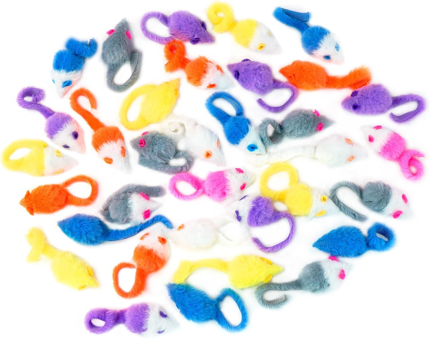 CHIWAVA 36PCS 1.8" Candy Color Furry Mice Cat Toy Rattle Mouse Kitten Interactive Toy Assorted Color image number 5